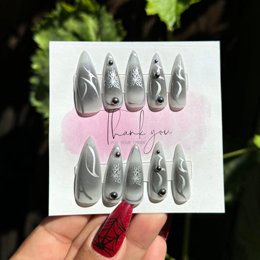 Silver butterfly press on nails