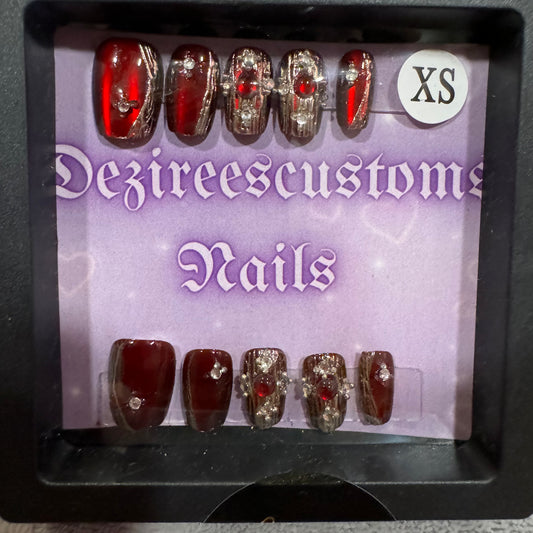 Red press on nails size:XS