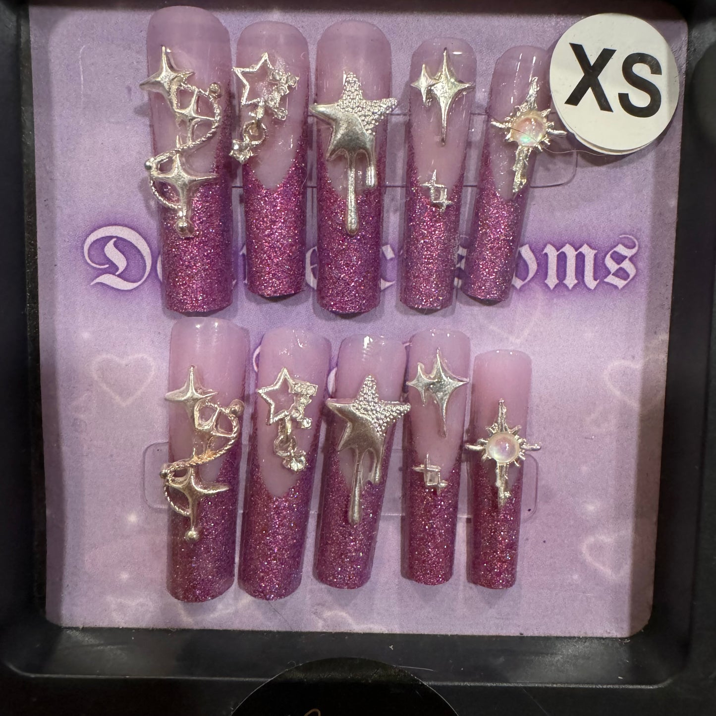 XL long purple press on nails size XS