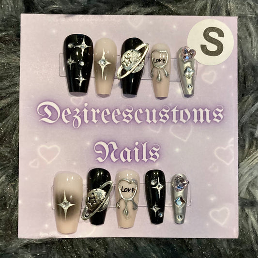 Pink/grey star press on nails