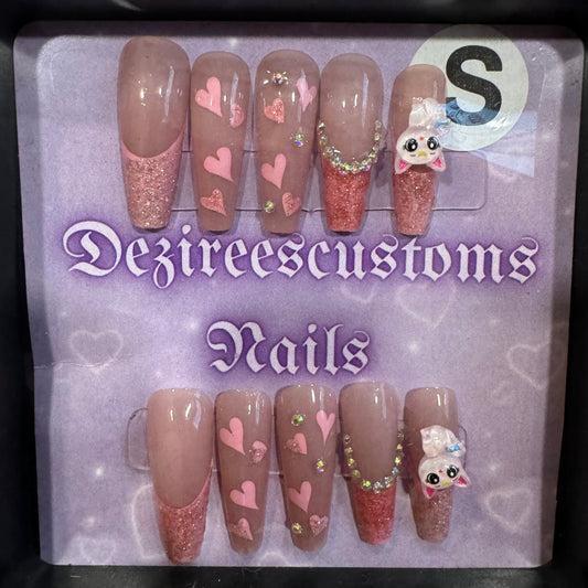 Pink cat press on nails size S