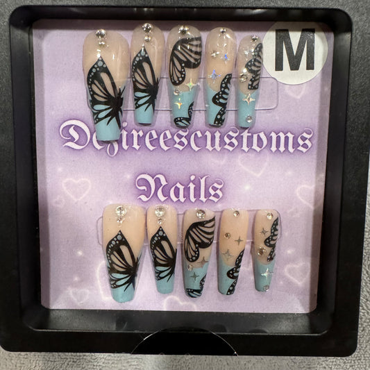 Blue butterfly press on nails SIZE:M